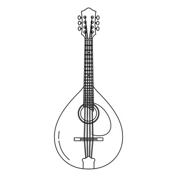 Outlined mandoline illustration on white background, music instrument.