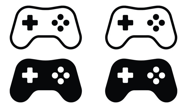Simple Game Controller Icons Set, Gaming Joystick Symbols