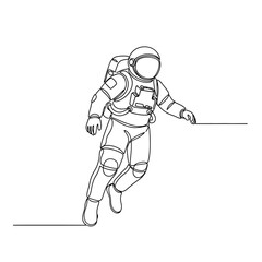 Fototapeta premium Astronaut in weightlessness, continuous line art, space exploration concept