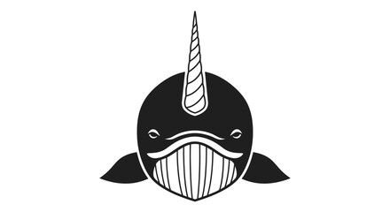 Whimsical Narwhal Icon with Unicorn Horn, Simple Black and White Illustration © Deni