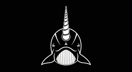 Whimsical Narwhal Dolphin Hybrid with Unicorn Horn and Triangle Symbol © Deni