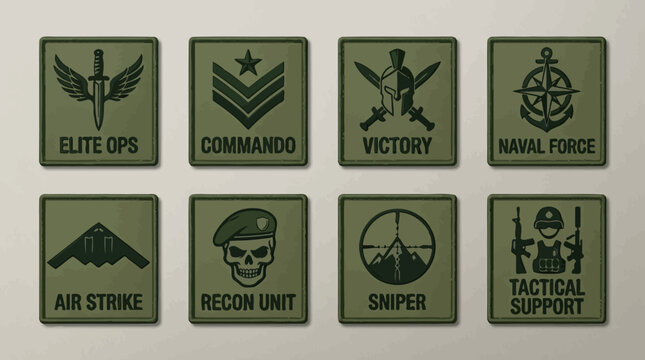Military Patches Collection: Elite Ops, Commando, Naval Force, Air Strike & More