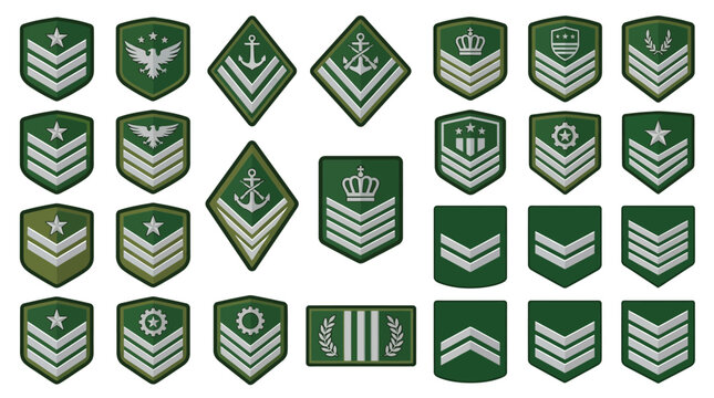 Military Rank Insignia Chevrons Badge Collection Green Uniform Patches