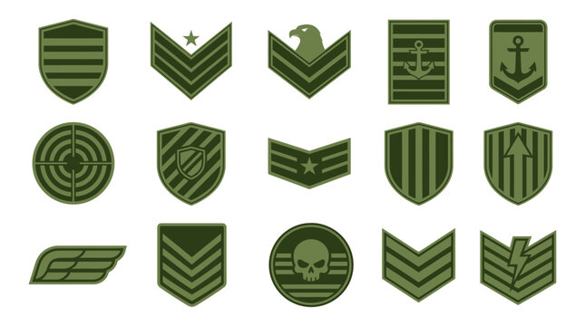 Military Rank Insignia and Emblems Set - Army, Navy, Air Force Badges