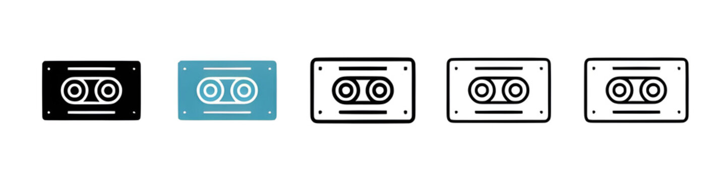 Cassette tape icon set. vintage 80s music audio player cassette vector icon. old stereo mixtape symbol for UI designs. Thin line customizable illustration. Contour symbol. Vector. Editable stroke