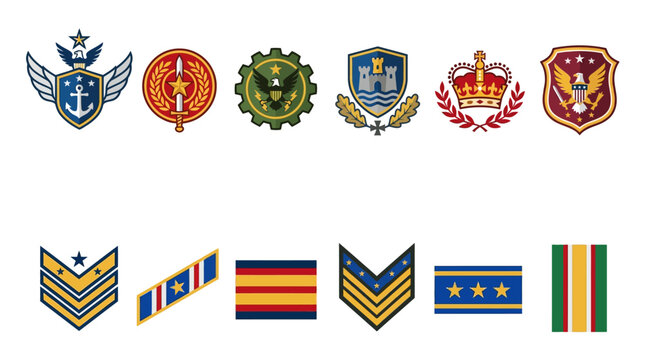 Military emblems and insignia, army badge set on white