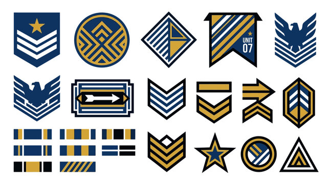 Military Insignia Collection: Badges, Emblems, Stripes, and Ribbons