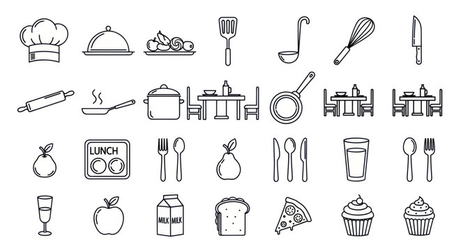 Kitchen Utensils, Food & Dining Icons: Hand-Drawn Vector Set