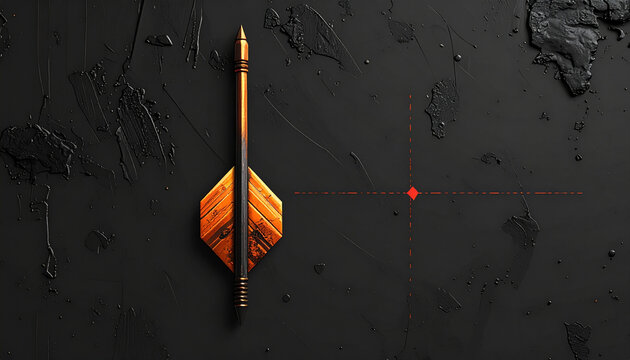 Arrow on target with red crosshair on dark textured surface