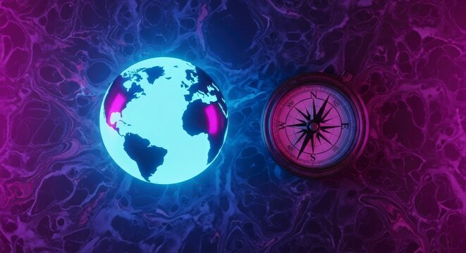 Glowing Earth with Compass Navigation.