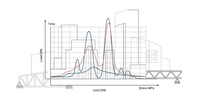 Engineering load and stress graph with structural elements