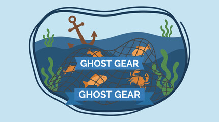 Naklejka premium Fishing Net Abandoned Illegally on Ocean Floor Ghost Gear