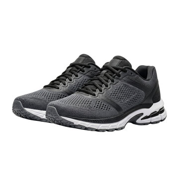 Pair of dark athletic running shoes with athletic