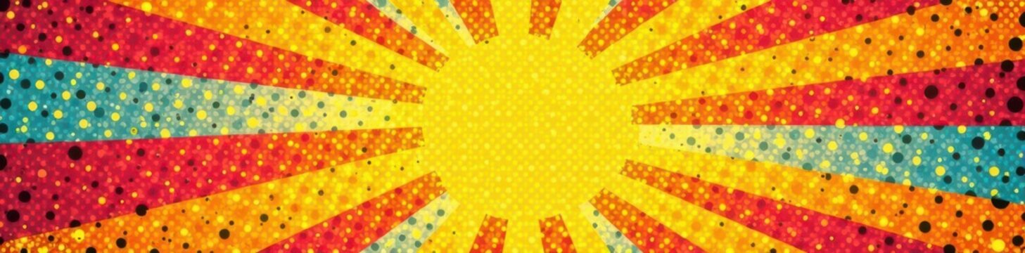Retro comic book style summer background, dotted halftone rays, wallpaper, backdrop