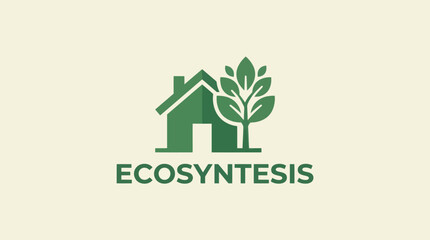 Fototapeta premium Green house and lush tree graphic logo design symbolizing eco-friendly living, sustainable homes, and environmental harmony for a modern brand