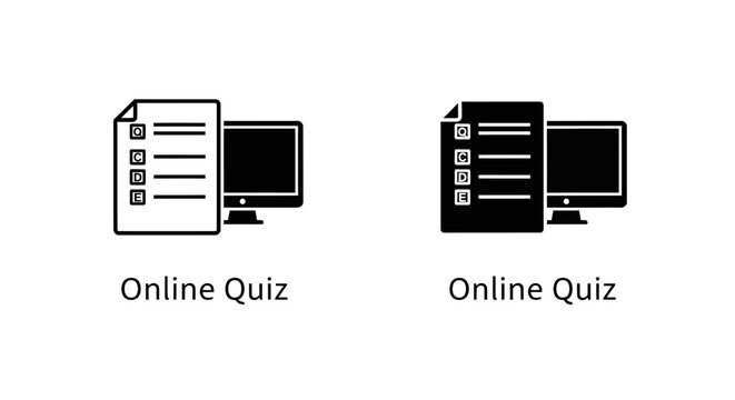 Online quiz icons with computer and checklist document symbols.