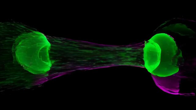 Abstract digital glitch colourful horizontal neon spiral and light burst on black background with abstract motion vivid energy green accents