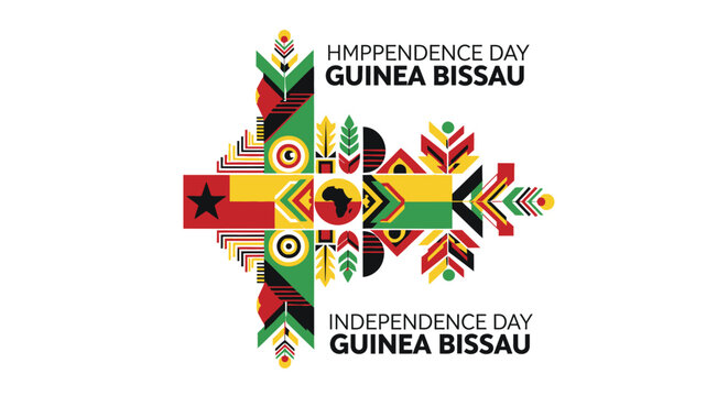 Guinea Bissau independence day celebration graphic with geometric African patterns