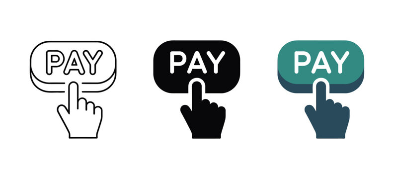 Pay button vector icons showcasing secure payment controls for online purchase, fintech platforms, and digital transaction systems.
