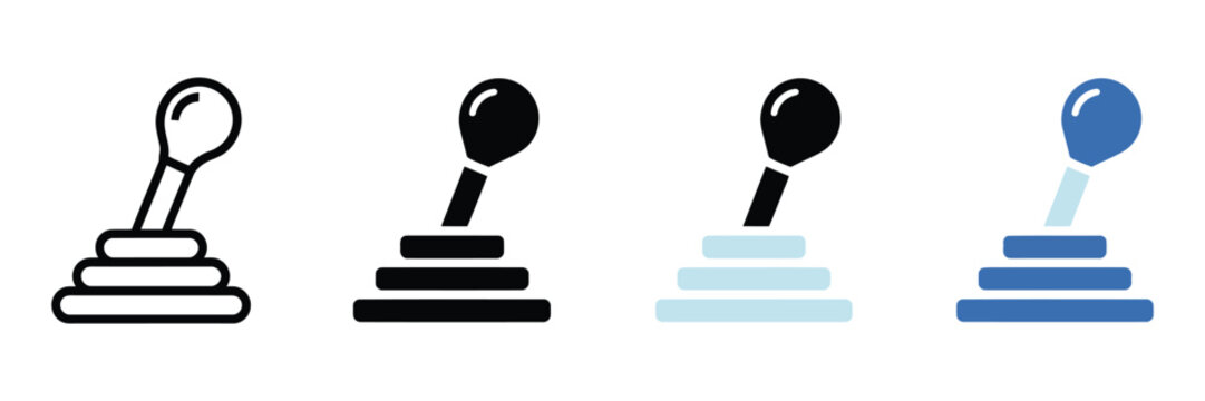 Set of four minimalist car gear shift lever icons featuring various styles for automotive user interface design and vehicle dashboard graphics