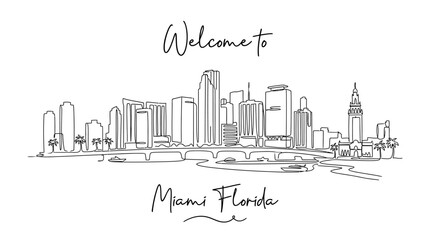 Fototapeta premium Miami Florida Skyline Hand Drawn Illustration