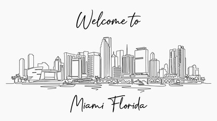 Fototapeta premium Miami Florida Skyline Hand Drawn Illustration