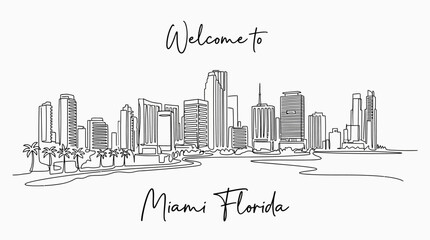 Fototapeta premium Miami Florida Skyline Illustration: minimalist city line art