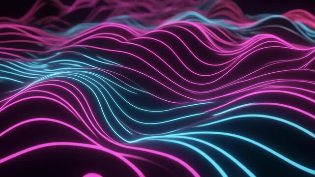 Abstract Neon Wavy Lines Digital Landscape 4K Generative AI