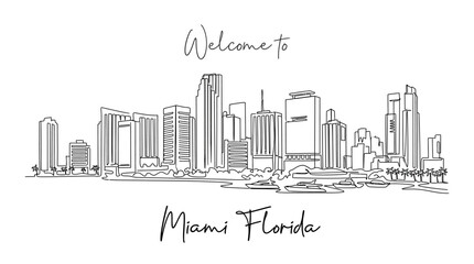 Obraz premium Miami Florida Skyline Line Art Cityscape Illustration