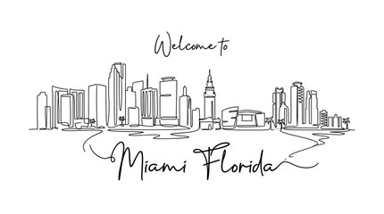 Fototapeta premium Miami Florida Skyline Minimalist Line Art Illustration