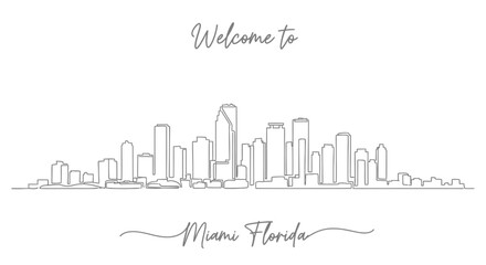 Fototapeta premium Miami Florida Skyline Outline - Minimalist Line Art Drawing