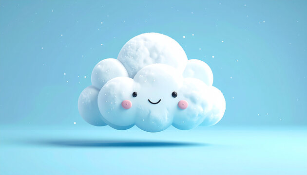 Happy cartoon cloud with smiling face and rosy cheeks isolated
