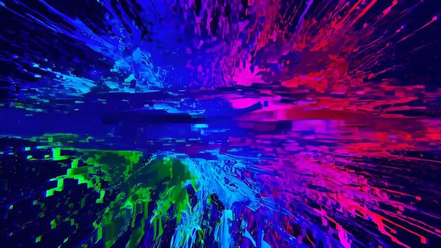 Glitch digital effect colourful horizontal abstract background with vivid neon light, dynamic texture, burst on dark background, abstract energy and motion, SEO friendly abstract visual cover