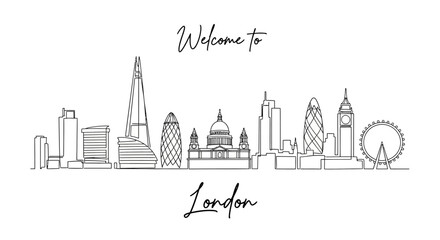 Fototapeta premium Minimalist London skyline illustration with text 