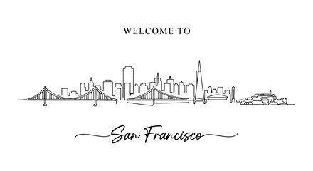 Fototapeta premium San Francisco Skyline Illustration: Black and White Cityscape Design