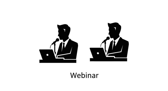 Black and white silhouettes of businessmen presenting in a webinar session.