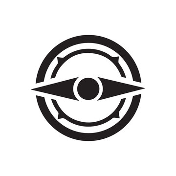 Vector illustration of a black human eye icon featuring a detailed iris and eyelashes, representing sight, vision, and optical health as a modern logo design