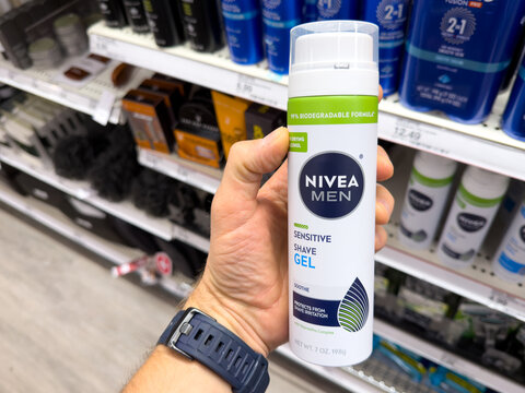 Nivea Men Sensitive Shave Gel Bottle On Store Shelf