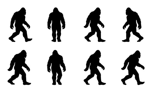 Bigfoot Silhouette Collection, Sasquatch Icon Set, Cryptid Character Poses, Mythical Creature Vector Graphics