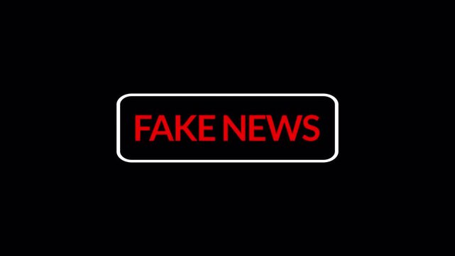  animated Appearance of a dirty red stamp mark "FAKE NEWS" surrounded in 4k animation with alpha cannel by a rounded frame from above on transparent background fake news animation 