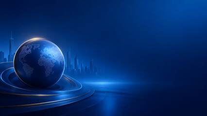 Fototapeta premium Global Business Communication and Technology Advancement on a Blue Futuristic Background