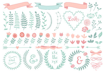 Obraz premium Hand Drawn Floral Wedding Elements Set in Pastel Colors