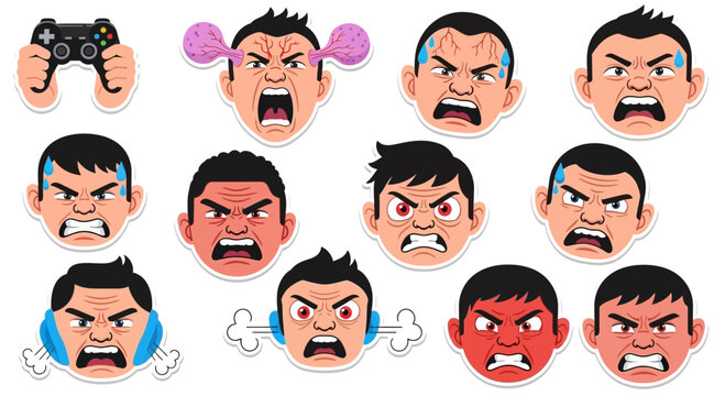 Angry Gamer Faces Expressing Frustration and Rage