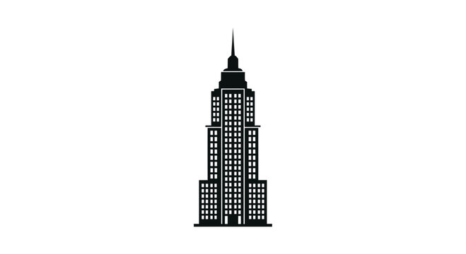 Art Deco Skyscraper Silhouette on White Background