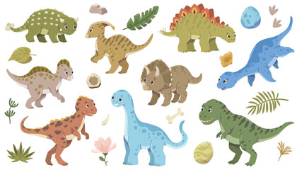 Prehistoric animal characters. A variety of carnivorous and herbivorous dinosaurs. Cretaceous and Jurassic wildlife. Educational for children © Ксения Хомякова