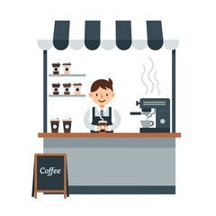 Fototapeta premium Barista at Coffee Kiosk: Vector Illustration of Coffee Shop