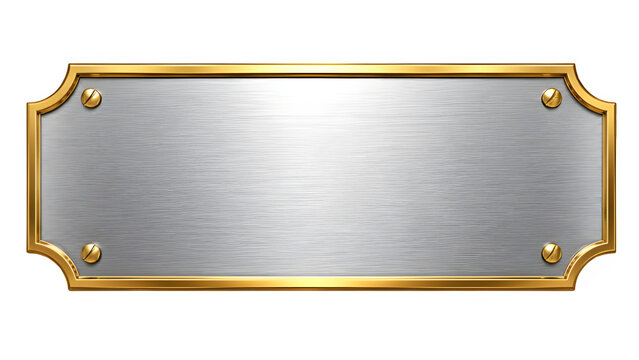 Silver nameplate with gold border isolated on transparent background 