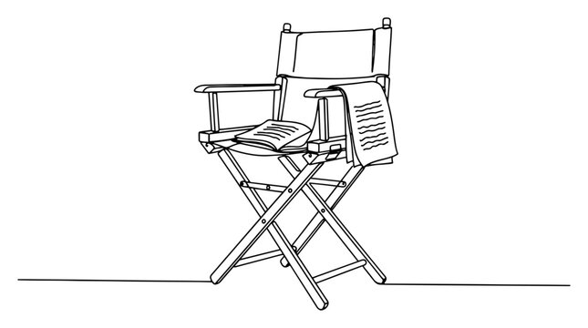 Director chair with movie script in minimalist continuous line art style