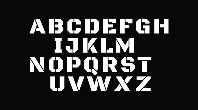Uppercase stencil font alphabet