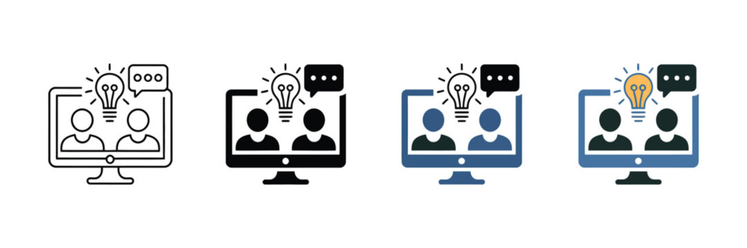 Online brainstorming session icon set, virtual meeting with idea generation and communication concept